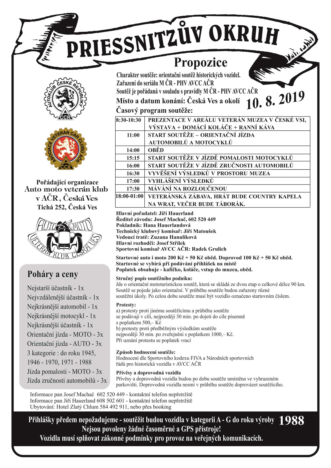 20. ročník PRIESSNITZŮV OKRUH Články Auto Moto Veterán Klub Česká Ves